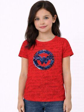 Wonder Woman Sequin Logo Short Slv Tee Costume Halloween Party Spring Summer